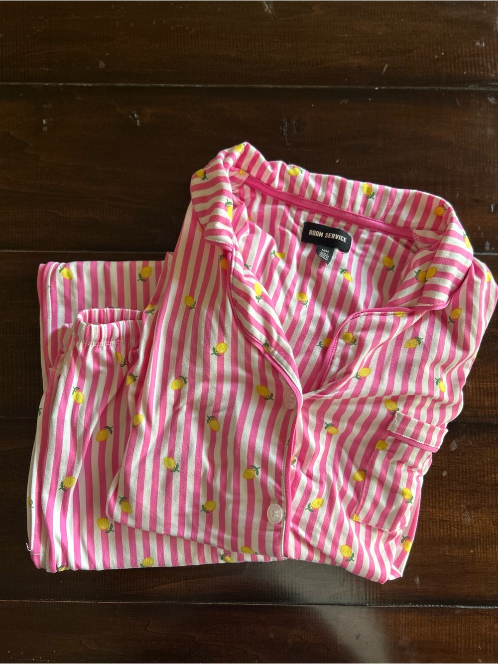 Women’s Room Service 
Pink Stripe Lemon Pajama Set